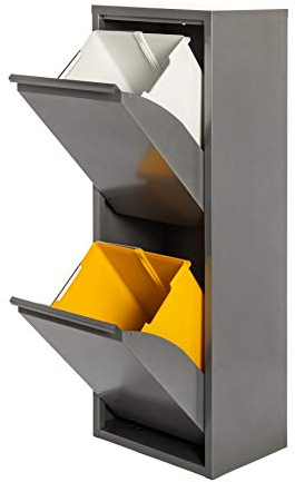 Ecolimpia - Mueble de Reciclaje Metálico EcoRecycling, Cubo de Basura para Cocina con Contenedores Interiores Extraíbles, Varias Medidas y Colores, Fabricado en Europa (Gris, 2 Cubos)