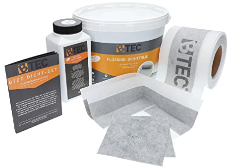 Dicht-Set Dusche Spezial 6 Kg Flüssigfolie, 2 Innenecken, 2 Wandmanschetten, 5m Dichtband, 1l Haftgrund Abdichtung Dichtset Abdichtungsset Fliesenabdichtung