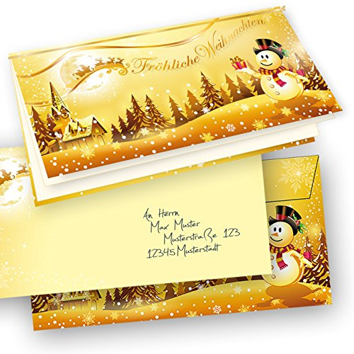 tatmotive Weihnachtskarten Set Schneemann (10 Sets) mit Umschlag und mit Einlegeblätter Einleger zum bedrucken