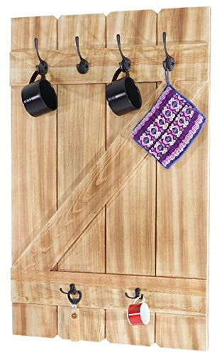 Mendler Tassenhalter HWC-D13, Hängeregal, 6 Haken 91x60cm - Kiefer | Tassenbrett, Wandboard