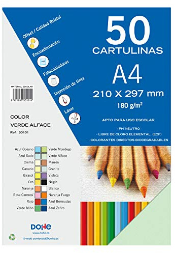Dohe Alface A4-Karton, Grün, 50 Stück, 21 x 29,7 cm, 180 g/m², Bürobedarf