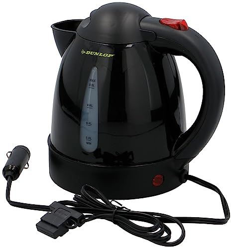 Dunlop Hervidor de Agua 24V - Calentador de Agua Electrico 0,8L - Pava Electrica Portátil con Enchufe para Encendedor de Eigarrillos - para Té, Café, Sopa y Fideos - Negro
