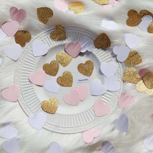 Toppop 1 Zoll 100 Stück Papier Konfetti Herz Hochzeit Geburtstagsfeier Deko (Gold & Rosa & Weiß)