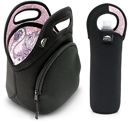 Nordic By Nature Sac à déjeuner en néoprène pour femmes, hommes et enfants – Sac à déjeuner isotherme extra épais en néoprène avec manchon pour bouteille d'eau, durable, réutilisable, lavable en