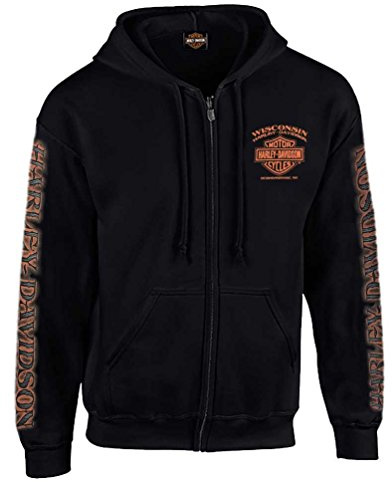 HARLEY-DAVIDSON Men's Eagle Piston Long Sleeve Full-Zip Hoodie, Black 30299950