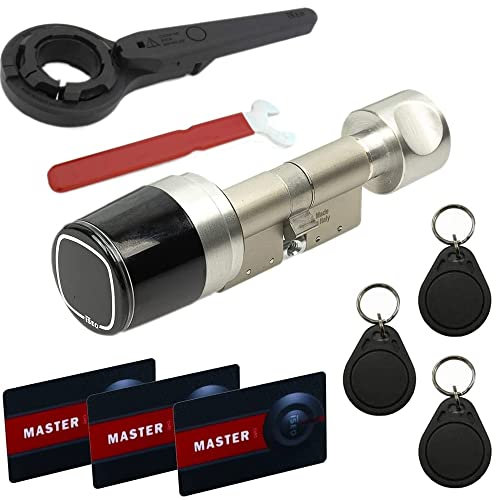 ISEO Libra Smart 2.0 Starter-Paket mit elektronischem Doppelzylinder A:55/I:55, Batterie, Masterkarten-Set, 3 Transpondern und Montagewerkeug - IP66 - Modulbauweise