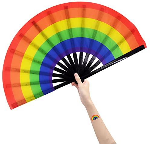 Amajiji große Ventilatoren foldin gfan, Stoff Bambus Nylon, Regenbogenfarben