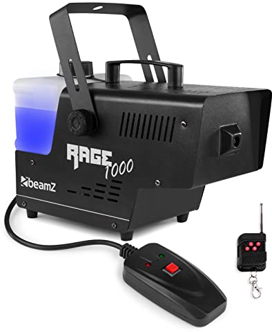 BeamZ Rage 1000 Machine à Fumée 1000 Watts, Réservoir 2 L, Design Unique et Solide, Télécommande sans Fil et Filaire 3m, Etrier de Montage, Idéal pour une Soirée de 70 m²