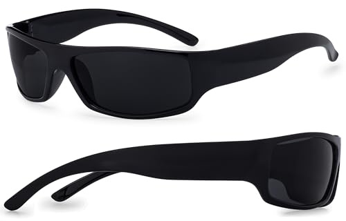 grinderPUNCH Schwarze super dunkle Herren-Sonnenbrille – Slim Wrap Around Gangster Style (Schwarz)