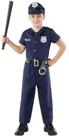 Funidelia Costume da poliziotto per bambino, include maglietta, pantaloni, cintura e berretto, Vestito da agente infantile, Costumi di Carnevale, Halloween e Addii al nubilato – Taglia 5-6 anni