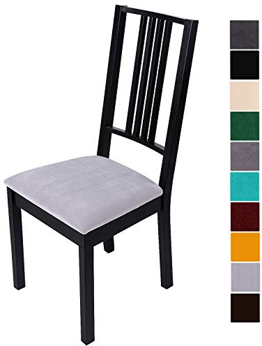 Homaxy Stuhlbezug Sitzfläche Samt Weich Sitzbezug Stuhl Stretch-Sitzbezüge für Esszimmerstühle Abwaschbar Schonbezug Hussen für Stühle 2er Set Hellgrau