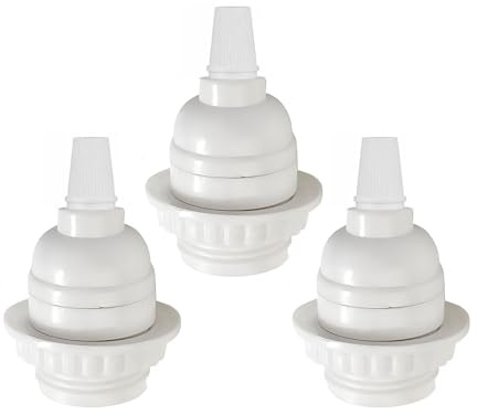 Phenolic Medium Base Light Socket,3 Pack TWDRTDD White Period Style E26 E27 Edison Retro Pendant Lamp Holder (White,Thread and Ring)