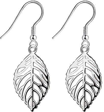 Meixao 925 Sterling Silver Tiny Little lovely Hollow Leaf Hook Drop Dangle Earrings Gift boxed (White)