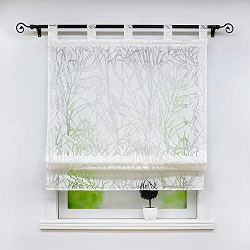 Joyswahl Voile Raffrollo Unifarbenes Romantsiches Ausbrenner Design mit Äste Druck »Thea« Raffgardine Schals mit Schlaufen Fenster Vorhänge BxH 80x140cm Weiß 1er Pack