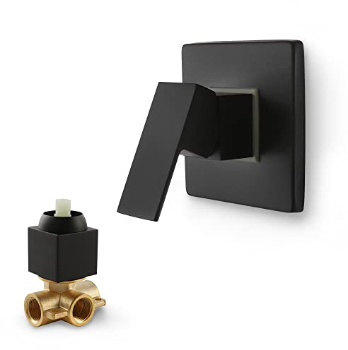 SKOWLL Bathroom Shower Valve Single Function Shower Mixer Valve, Wall Mount Single Handle Water Mixing Valve Kit Include Brass Rough In Shower Trim, Matte Black