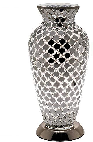 Britalia Mirrored Tile Mosaic Glass Vintage Vase Table Lamp 38cm | Chrome Base | 1 x ES E27 Bulb Required (Not Included) | Study - Bedroom - Lounge | Desk Light