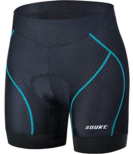 Souke Sports Damen Fahrradunterhosen Damen Radhose 4D Gepolstert Atmungsaktiv Radunterhose Dame mit Rutschhemmendem Beingreifer
