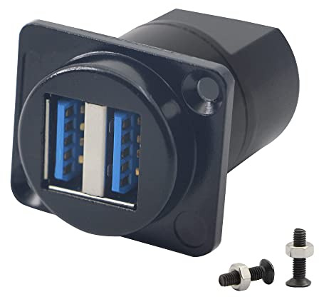 QIANRENON Dubbel USB 3.0 panelmonteringsanslutning, USB 3.0 hona till hona kopplingsuttag panelmontering passera genom adapter, fast panel fram och bak rak USB-förlängare