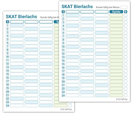 PICTALOO Skat Block DIN A5, gut lesbar und übersichtlich gestaltet, moderner Spielblock groß, auch für Senioren geeignet, Kartenspiel Skat Blöcke (2X Bierlachs 3er)