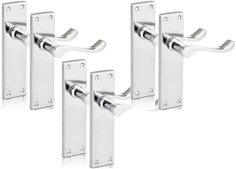 Haven Heritage - Victorian Scroll Polished Chrome Door Latch Handles, Internal Door Lock Sets with Latch, Front Door Handle with Locks, Bedroom Door Handle, 150mm Plate (3 Pack)