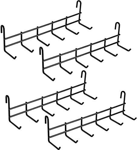 Coume Metal Grid Hooks Rack for Wall Grid Panel, 4 Pack Hanging Hooks for Wall Grid Storage and Display, Grid Wall Accessories Black Organizer for Wire Grid Wall