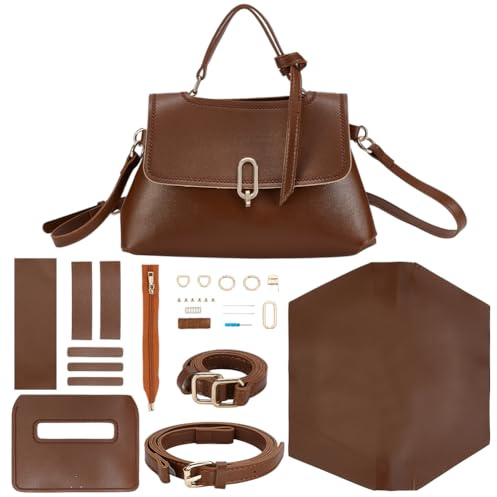 WADORN 26pcs Handgemachtes Taschenherstellungsset, PU Leder Schultertasche Genähte Kits DIY Taschenherstellung alle Materialien Umhängetasche Näh-Komplettset, Orange, 25.9×16.7cm