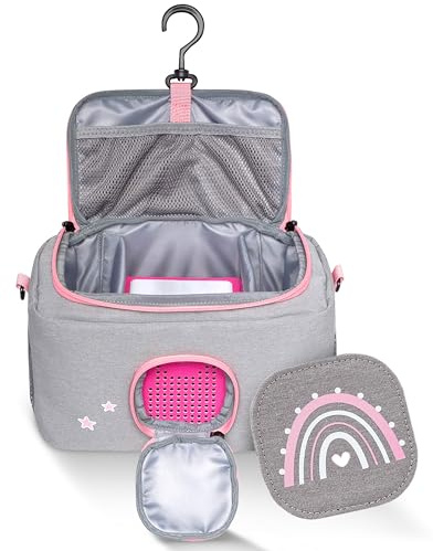 JP Journey Tasche für Toniebox Mädchen, Version 1 & 2 - für Figuren und Box im Auto und für die Reise (Grau-Rosa Regenbogen)