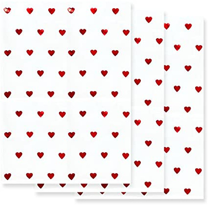 AKH® Foil Heart Tissue Paper | 3 Sheets | Heart Tissue with Foil Hearts Valentines Day Love Gift Wrap Approx 70cm x 50cm | Gift Wrap Tissue Paper Sheets for Packaging Wrapping Gift Boxes Gift Bags