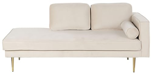 Beliani Chaiselongue Samt beige rechts goldenes Gestell mit Nackenrolle modern Miramas