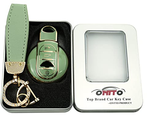 ontto Autoschlüssel Hülle Schutzhülle Cover Passt für BMW Mini Cooper S One Clubman Countryman F54 F55 F56 F57 F60 Zubehör Fernbedienung Schlüsselanhänger TPU Schlüsseletui Schlüsselbox-Grün R