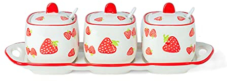 Sucrier à motif dessiné à la main avec couvercle, pot à sucre en forme de tasse à thé en céramique, accessoires de café, bec verseur à sucre, rangement de cuisine-rouge-un pots à épices de cuisine