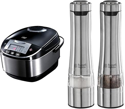 Bundle Set: Russell Hobbs Multikocher [11-in-1: Reiskocher, Schongarer, Dampfgarer, Slow Cooker, Backoutomat, Joghurtbereiter etc.] Multicooker 21850-56 + Salz und Pfeffer Mühle elektrisch 23460-56