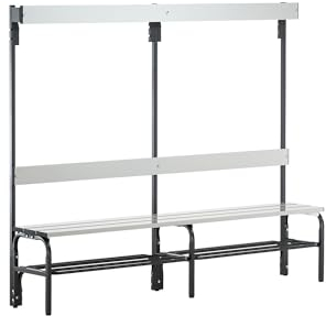 Sypro | Umkleidebank aus Edelstahl | HxT 1650 x 375 mm | Länge 1500 mm | 6 Haken | anthrazit | Schuhrost