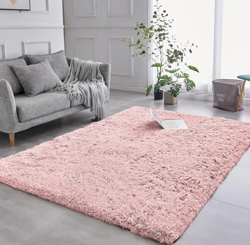 AMEHA Tapis à poils longs rose 80x150 cm moelleux et antidérapant pour chambre de fille - Moquette douce et non pelucheuse pour salon