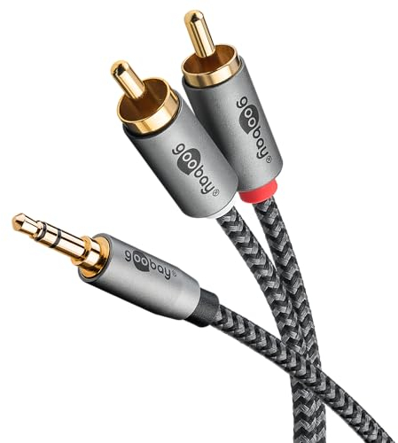 goobay 65288 Stereo Cinch auf Klinke 3,5 Aux Kabel 2m / HiFi Audio Aux Kabel für Smartphone; Konsole; Anlage/Textilmantel/vergoldet