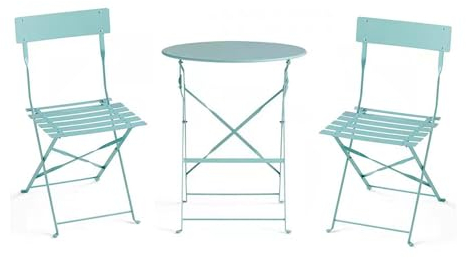 NRNQMTFZ 3tlg Bistro-Set Balkonset Gartenset Essgruppe Sitzgruppe Gartentisch mit 2 Stühlen,klappbar,Garten-Sitzgruppe Aus Eisen für Hof,Garten,Draussen