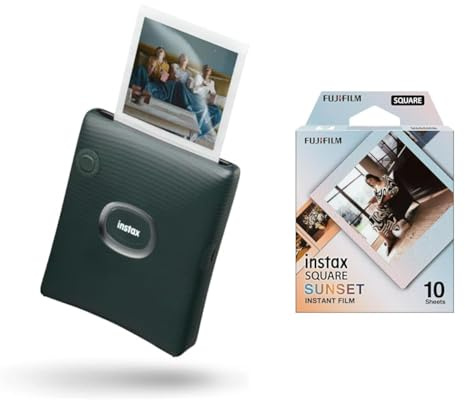 instax Square Link. Impresora para teléfonos, Verde Oscuro. & Película instantánea Square, Sunset - 10 Fotos