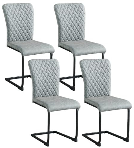 JYMTOM 4er Set Freischwinger Schwingstuhl Esszimmerstuhl mit Samt-Bezug und hoher Rücklehne, Metallgestell, Moderner Küchenstuhl, Polsterstuhl für Wohnzimmer Konferenzraum und Esszimmer (4, PU Grau)