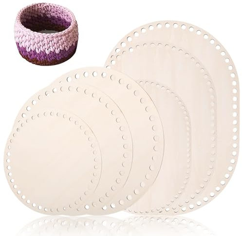 Korbboden Holz zum Häkeln, 6 Stück Naturholzkorbboden Holzboden zum Häkeln Ovaler und Rund Taschenboden Korb Flechten Set für DIY Korbflechten Liefert Basteln 10/15/20/25/30cm