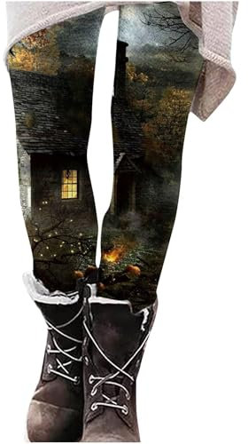 Weihnachtliche Leggings, Winterhose, Fleece-Hose, Damenmode, lässig, Halloween, bedruckt, hohe Taille, schmale Leggings, Workout-Leggings für Damen, grau, 3XL