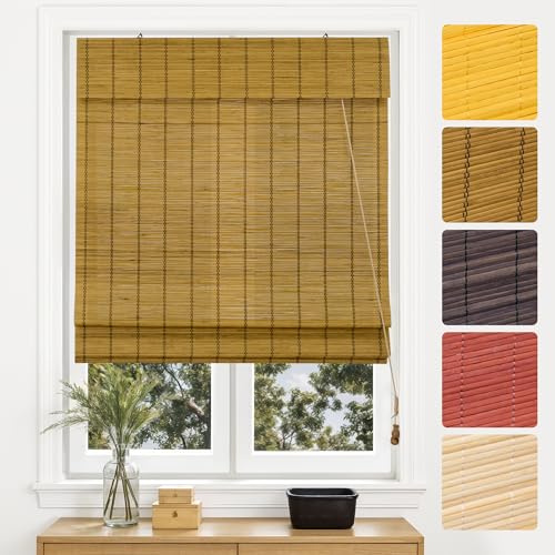 Victoria M. Bambus Raffrollo Sonnenschutz Sichtschutz Rollo Seitenzugrollo, für Fenster und Türen, Blickdicht, 100 x 130 cm, Braun