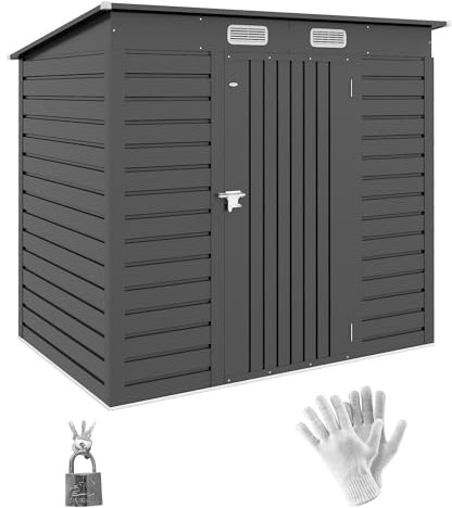 Outsunny 6.3 x 4.3FT Garden Shed. Galvanised Metal Shed, Outdoor Tool Storage Shed with Pent Roof, Lockable Door and 2 Vents, Grey