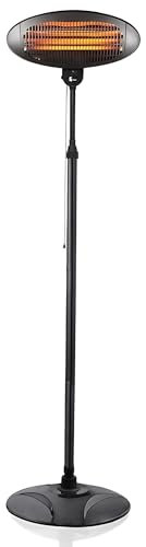 2KW Outdoor Free Standing Quartz Electric Heater Patio Garden 2000w Waterproof, 3 Power Settings, Adjustable Height and Heat Angle Adjustable Stand Black Warmer