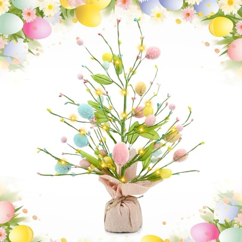 Ostern Beleuchteter Baum 46cm Lichterbaum Lichterzweige für Innen LED-Osterdekoration Baum Batteriebetrieben Ostereier Ornamente Bäumchen Dekozweige für Geburtstag Zuhause Party Frühling Dekoration