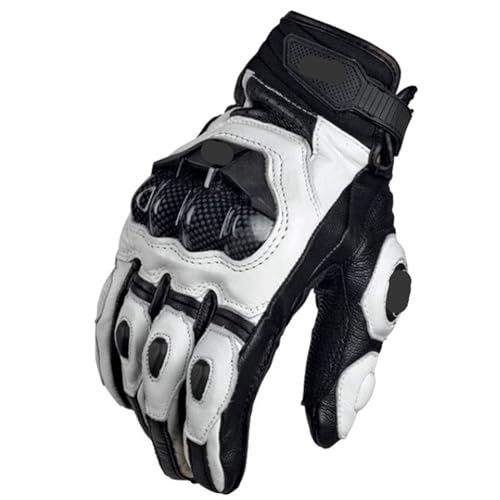 LPHFDCS Gants Moto Homologué Gants de Moto en Cuir véritable for Hommes, Noirs, de Course, Blancs, for équipe d'équitation sur Route, été et Hiver Gants Moto(Leather White,M)