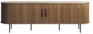 Liadomo Uriel Lowboard, 180x56x40 cm, TV-Board, Kommode mit Lamellen-Optik Schiebetüren, Moderner Retro Look, 2 Einlegeböden, hohe Metallfüße, Eiche Furnier Smoked