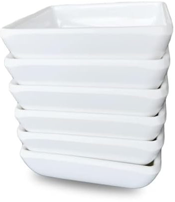 Ginddy Small Bowls for Dips,6 Pcs Square Melamine Tapas Bowls Soy Sauce Dish Dip Dipping Bowls White for Snacks Sauce Condiments Side Dishes Dinner Baking Soy Sauce Vinegar Condiments
