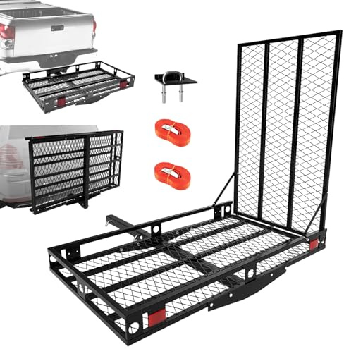 ERGOMASTER Hitch Cargo Carrier with Ramp, Mobility Scooter Carrier Trailer, 500LBS Heavy Duty Hitch Mount Wheelchair Carrier for Car, Truck, SUV