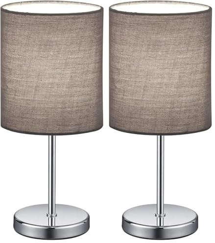 Reality Leuchten Tischleuchte Jerry R50491011, Metall Nickel matt, Stoffschirm Grau, exkl. 1x E14 (Packung mit 2)