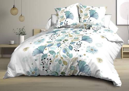 Housse de Couette 240x260 + 2 taies - Microfibre - Bloom, Bleu